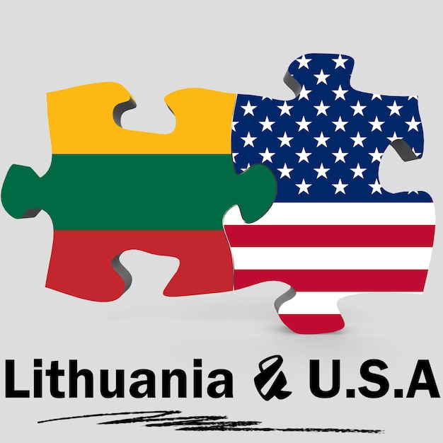 Flaggen der USA und Litauens im Puzzle