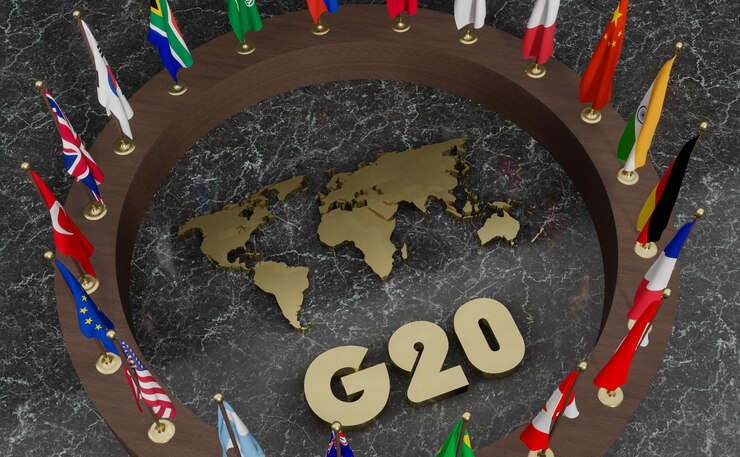 Flaggen G20-Mitgliedschaft Konzept des G20-Gipfels oder des Treffens der G20-Länder Gruppe der Zwanzig