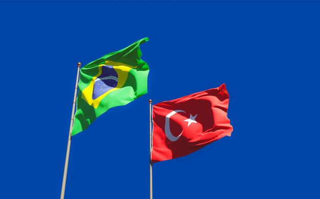 Flaggen von Brasilien und der Türkei. 3D-Grafik