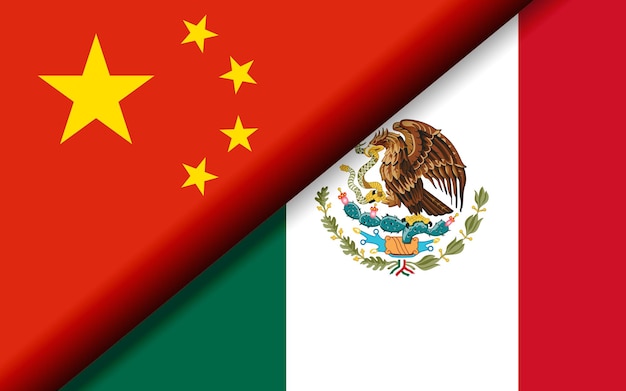 Flaggen von China und Mexiko diagonal geteilt