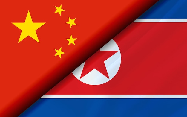 Flaggen von China und Nordkorea diagonal geteilt