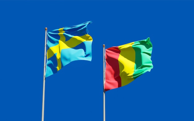 Flaggen von Guinea und Schweden. 3D-Grafik