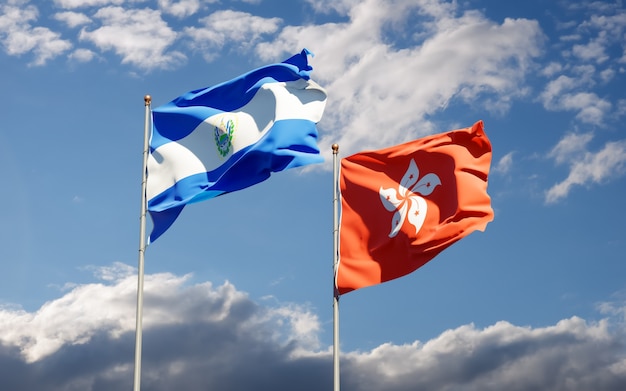 Flaggen von Hong Kong HK und El Salvador. 3D-Grafik