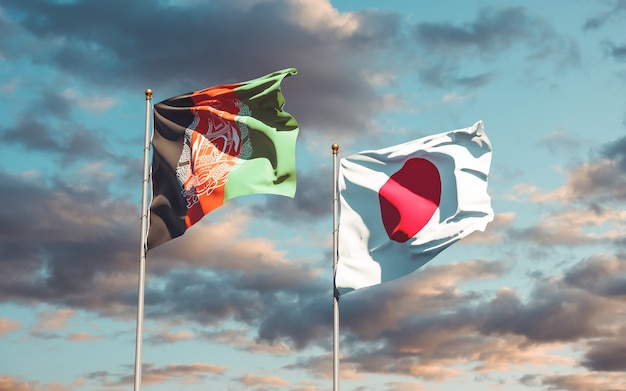 Flaggen von Japan und Afghanistan. 3D-Grafik