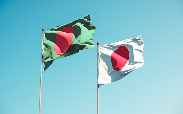 Flaggen von japan und bangladesch. 3d-grafik