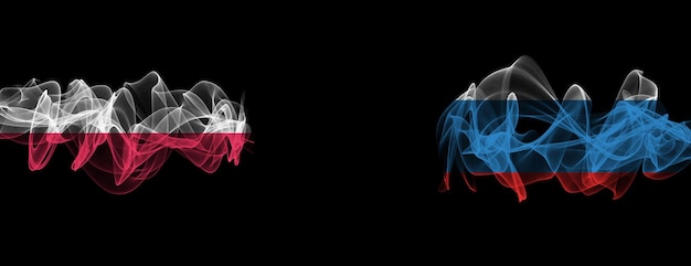 Flaggen von Polen und Russland Rauchfahnen Polen vs. Russland