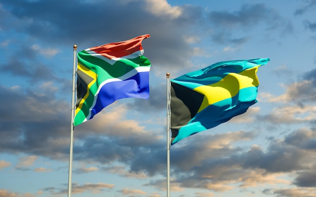 Flaggen von SAR African und Bahamas. 3D-Grafik