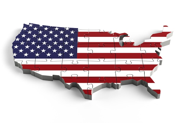 Flaggenfarben Puzzle Vereinigte Staaten von Amerika Kartendesign 3D-Rendering