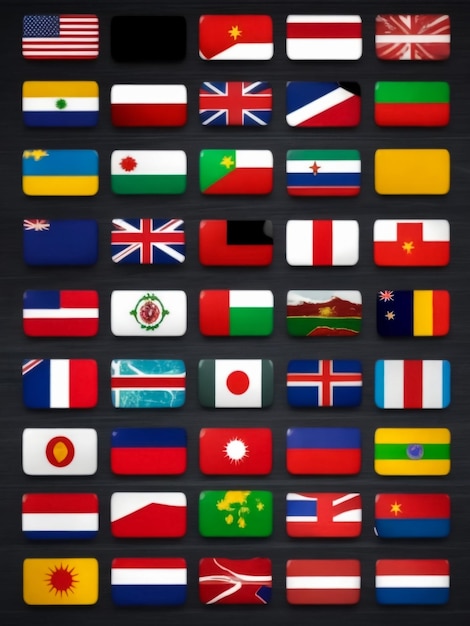 Foto flaggensatz top-berühmte länder flaggensätze in form eines kreises auf grauem hintergrund
