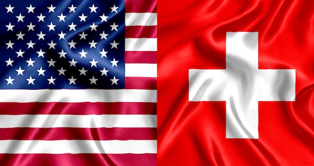 Flaggenseide der USA und der Schweiz