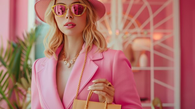 Flair de verão em rosa Óculos de sol da moda e chama vibrante
