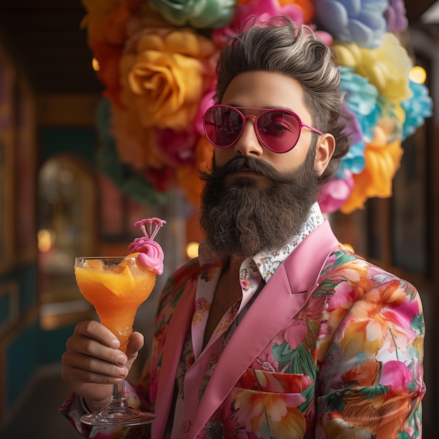 Flamboyanter Mann mit Cocktail