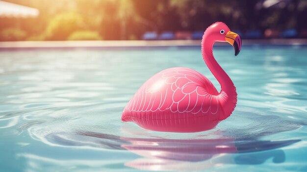 flamenco inflable en una piscina