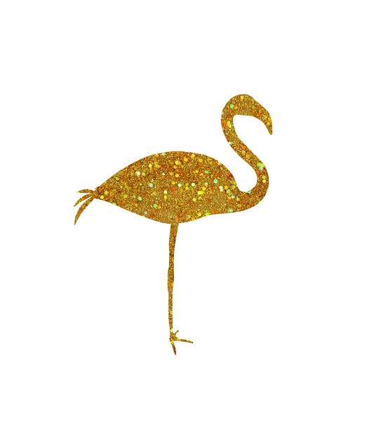 Flamenco de oro brillo sobre un fondo blanco