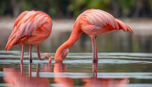 Foto flamenco de pie en el agua con reflejo