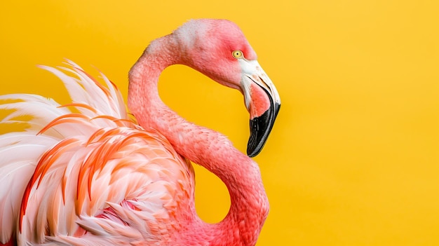 un flamenco rosado con un pico negro se muestra con un bico negro