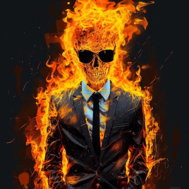 Flaming Skull em estilo minimalista A obra de arte inspirada em The Weeknd
