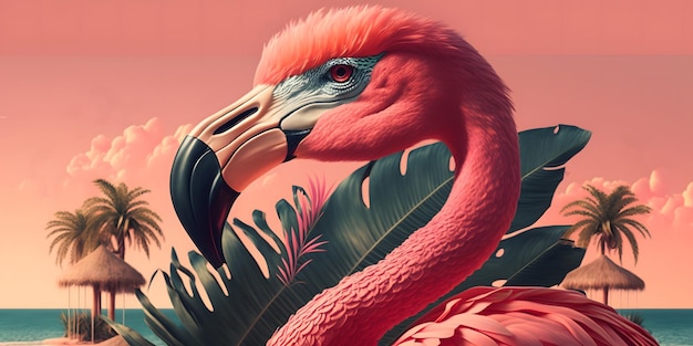 Flamingo am rosa Sandstrand