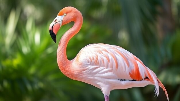 Flamingo americano Phoenicopterus ruber ou flamingo do Caribe pássaro grande está relaxando desfrutando