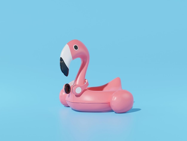 Flamingo aufblasbar auf blauem Hintergrund Sommer minimales Konzept 3D-Rendering
