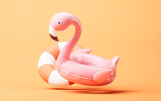 Flamingo-Ballon-Schwimmring mit 3D-Rendering im Cartoon-Stil