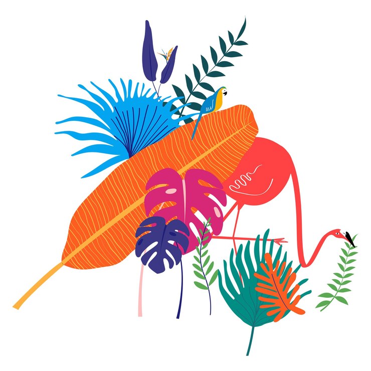 Foto flamingo e papagaio png borda clip art elemento gráfico botânico estético em fundo transparente