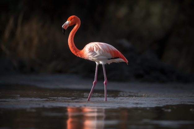 Flamingo em pé sobre uma perna em IA geradora de águas rasas