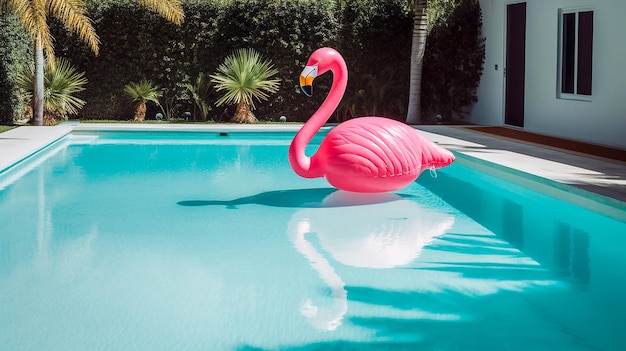 Flamingo flutua em uma piscina Generative AI