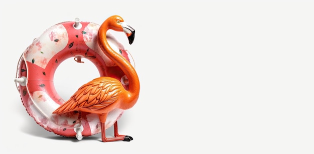 Flamingo mit aufblasbarer Kreisillustration Minimales Sommerkonzept