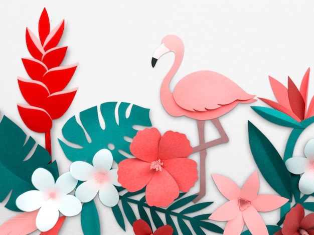 Foto flamingo nature papercraft deixa plantas