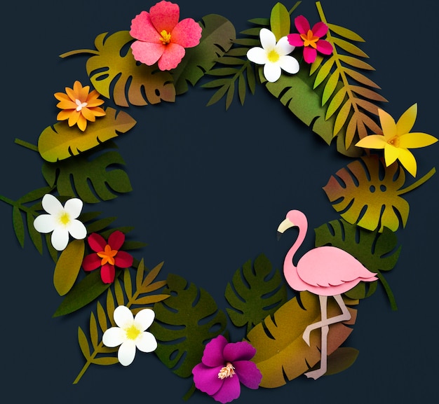 Flamingo Nature Papercraft Deixa Plantas