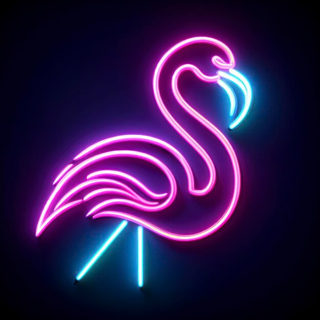 Foto flamingo-neonlicht auf festem schwarzem hintergrund ai generativ