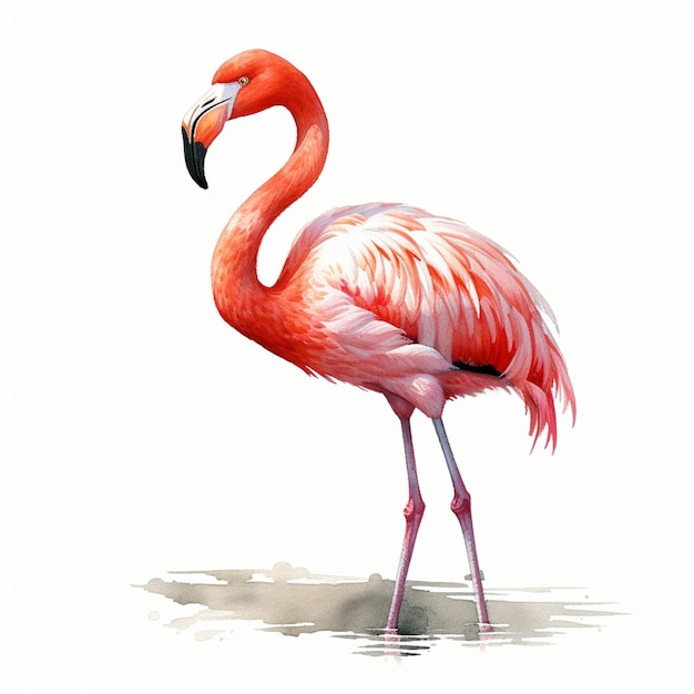 Flamingo parado en el agua con la cabeza hacia abajo y el pico abierto generativo ai