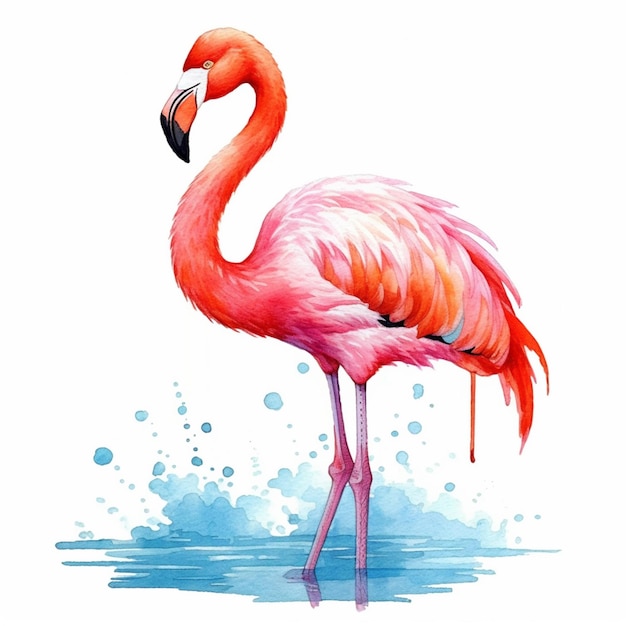 Flamingo parado na água com a cabeça baixa e o bico aberto generativo ai