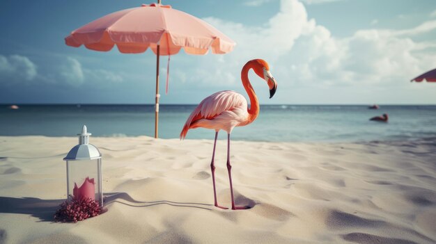 Flamingo en playa soleada