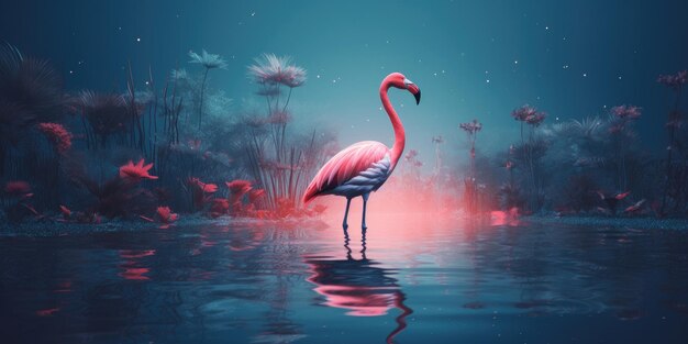 Flamingo rosa ao lado do lago conceito de natureza e vida selvagem