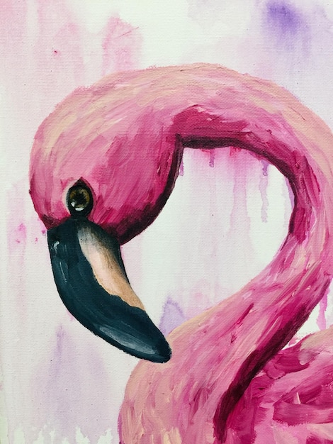 Foto flamingo rosa aquarela pintada em tela ilustração desenhada à mão