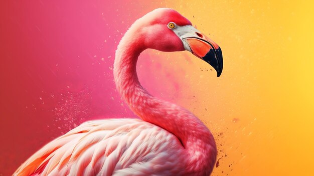 Flamingo rosa em base amarela AI Generated