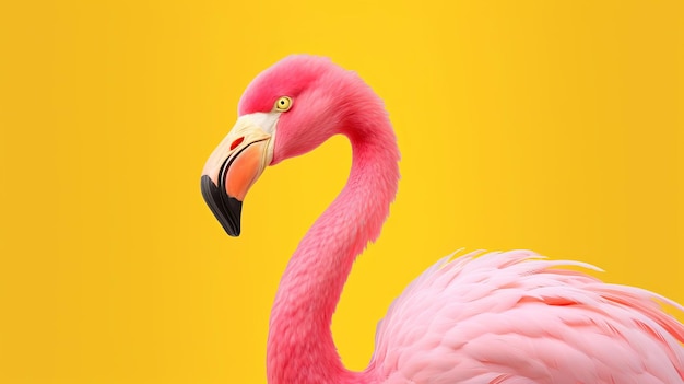 Flamingo rosa em base amarela AI Generated