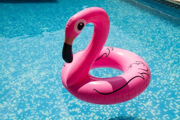 Flamingo rosa inflável em uma piscina