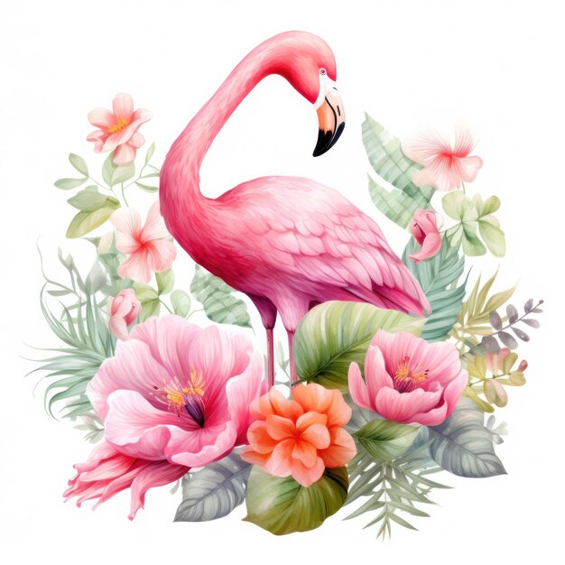 Foto un flamingo rosado con flores un flamingo floral lindo clipart