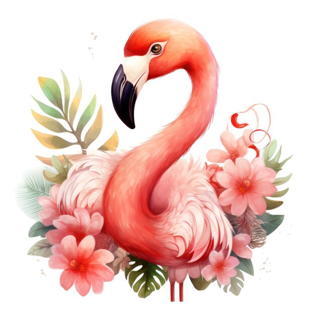 Foto un flamingo rosado con flores un flamingo floral lindo clipart