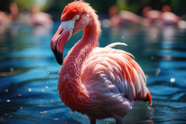 Flamingo rosado de pie en el agua