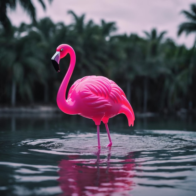 Flamingo rosado de pie en un cuerpo de agua