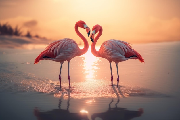 Flamingo-Strandsonnenuntergang Erzeuge Ai