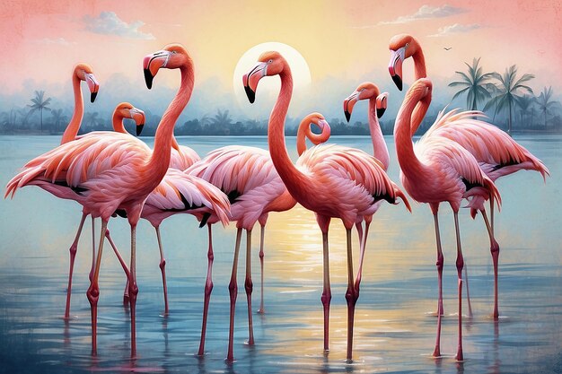 flamingos cor-de-rosa ao sol