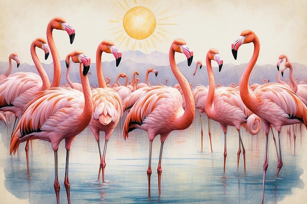 flamingos cor-de-rosa ao sol