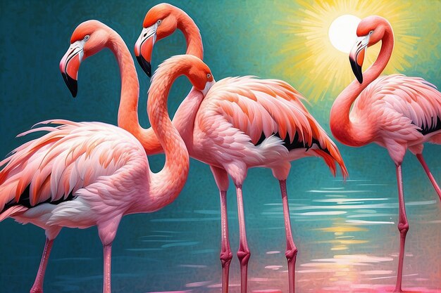 flamingos cor-de-rosa ao sol