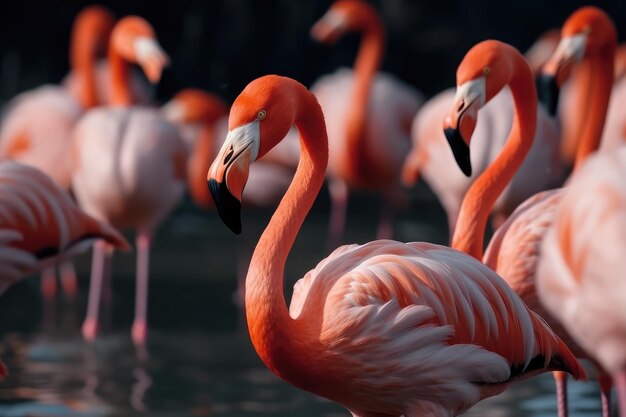 Flamingos cor-de-rosa em um lago gerado por IA