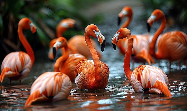 Flamingos em uma lagoa rasa